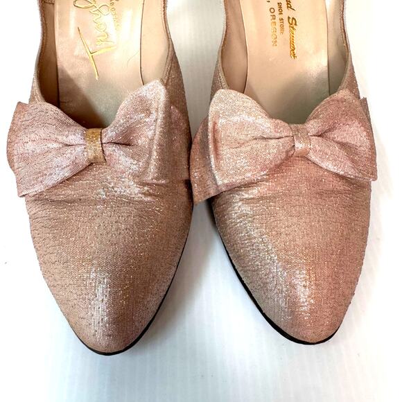 VINTAGE 50s Troylings‎ by Seymour Troy Heels Size 9 Coquette Metallic Pink Bow - Picture 11 of 14